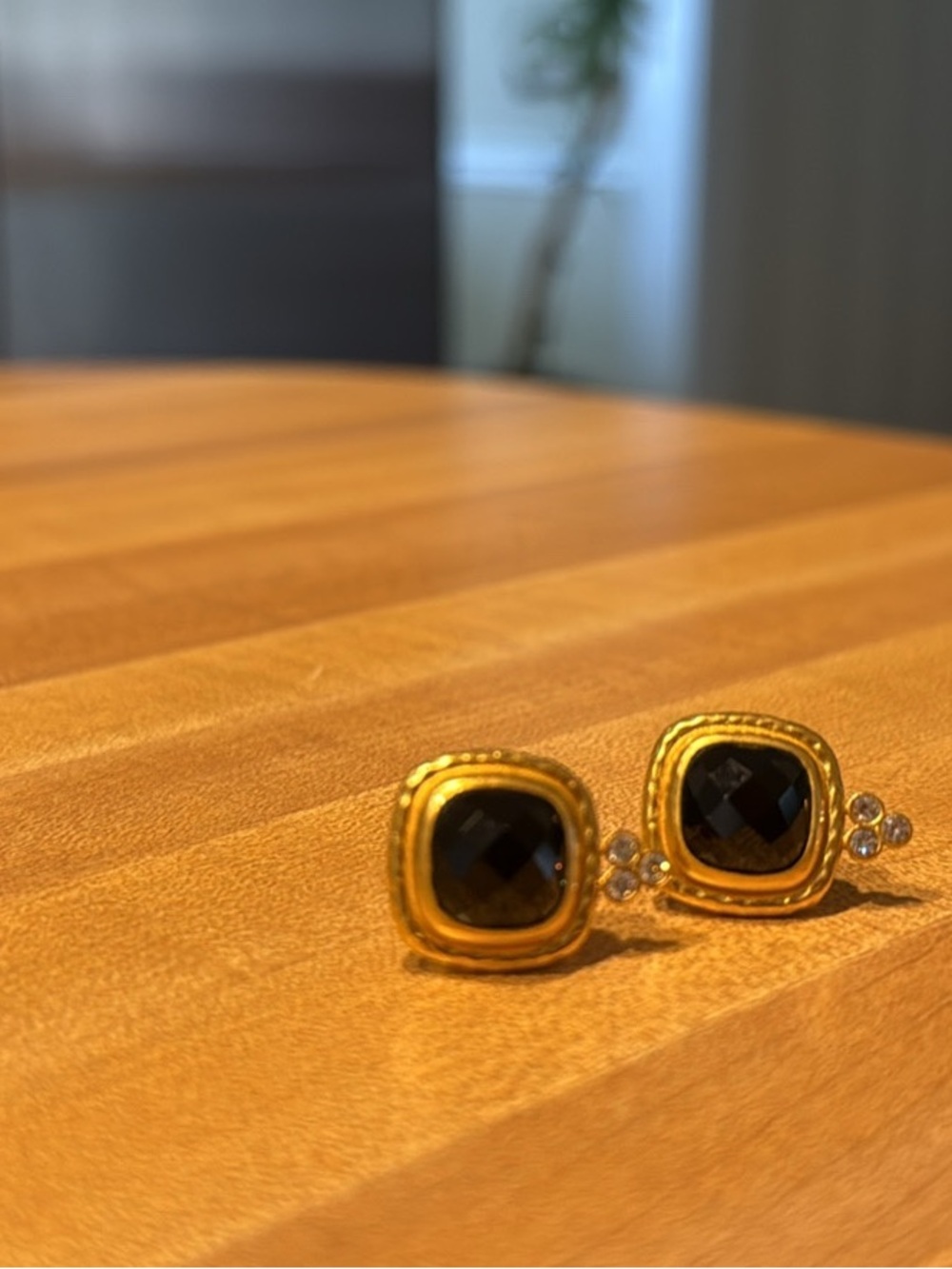Julie Vos Gold-Tone Black Crystal Stud Earrings